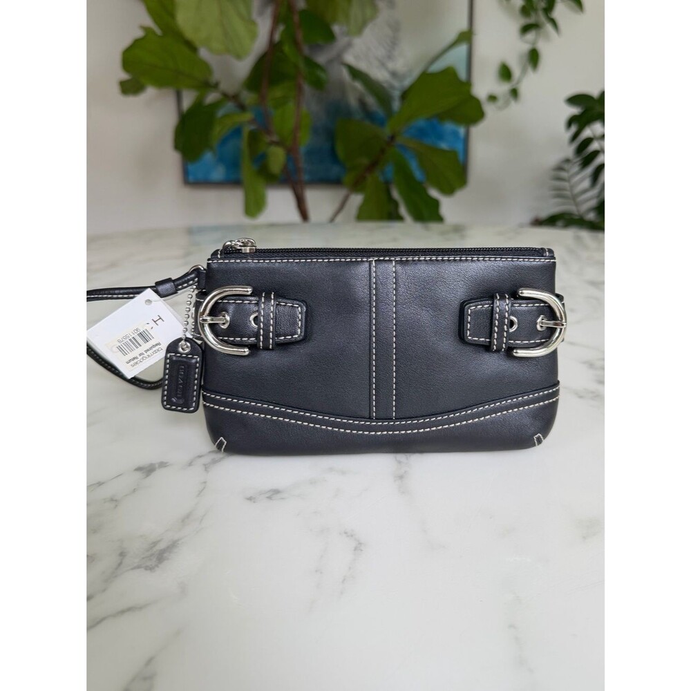 NWT Coach Vintage Y2K Soho Leather Soft Duffle Wristlet w/ Buckles Black Silver